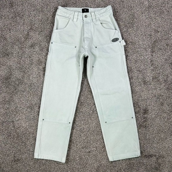 Nude Project Women Small Carpenter Pants Icy Grey Double Knee Heart Detail Cargo - Picture 1 of 16